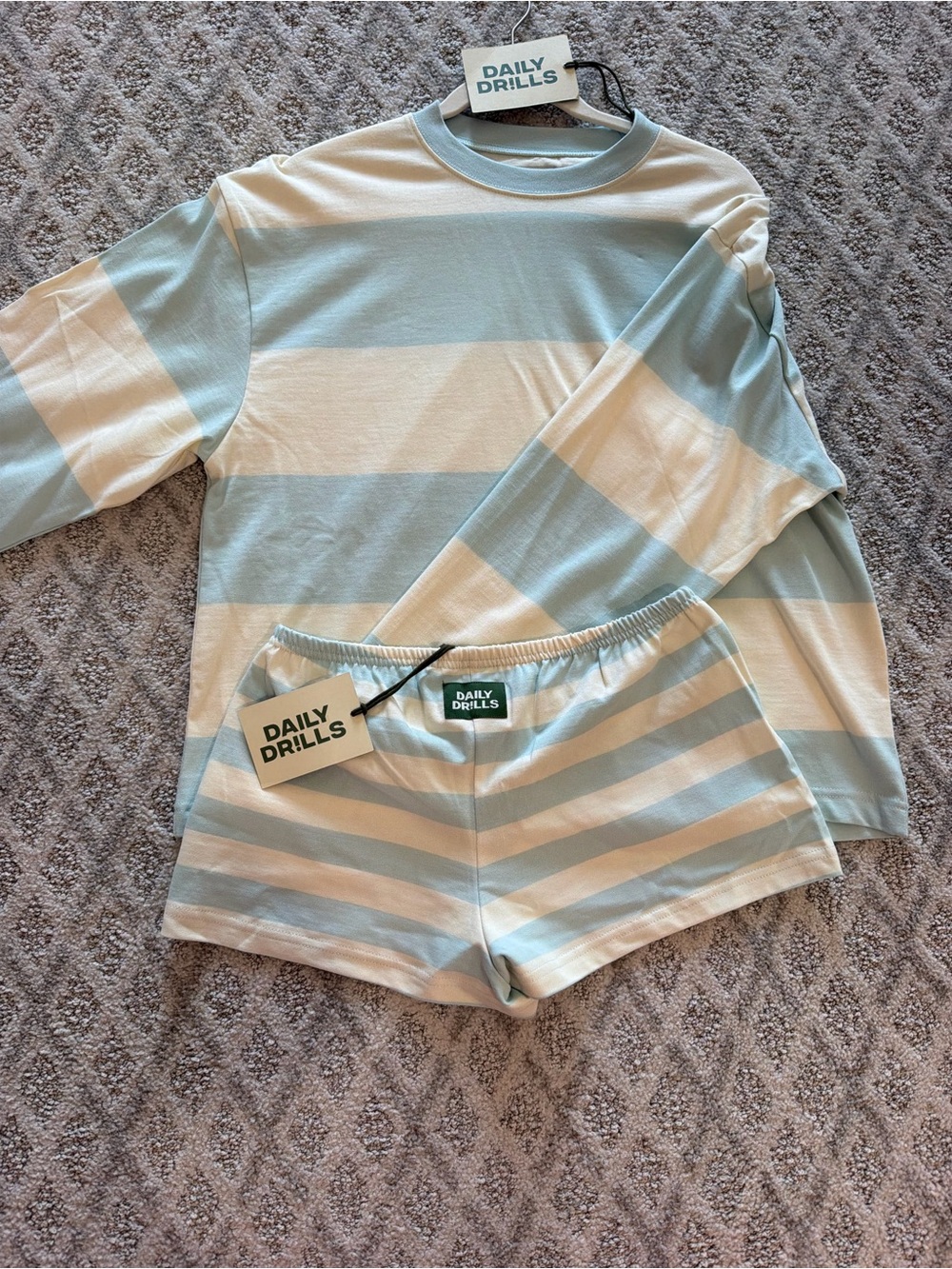 Daily Drills Women's Mint Green and White Striped Lounge Set - Picture 2 of 9